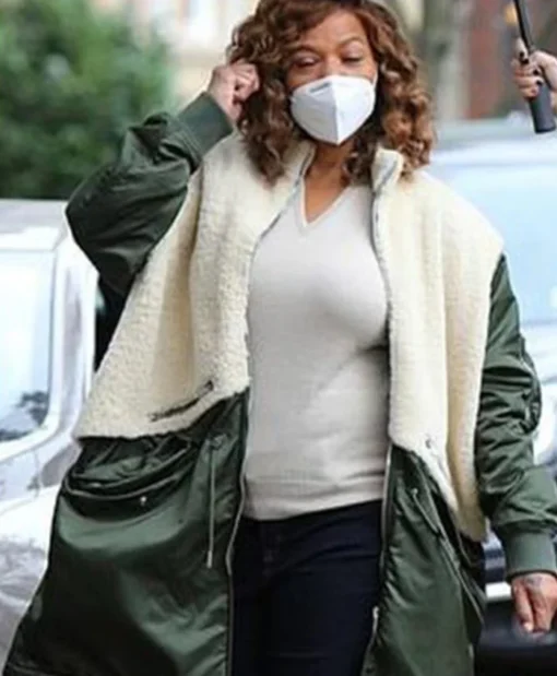 Queen Latifah The Equalizer Robyn McCall Green And White Shearling Coat