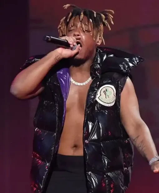 Rapper Juice Wrld Puffer Black Vest With Studs