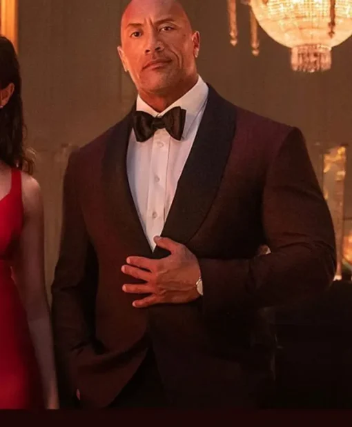 Red Notice Dwayne Johnson Maroon Suiting Fabric Tuxedo Blazer