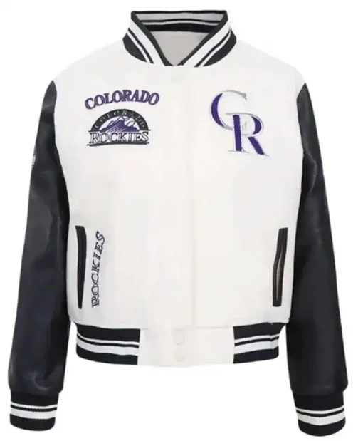 Retro Classic Rib Colorado Rockies White Varsity Jacket