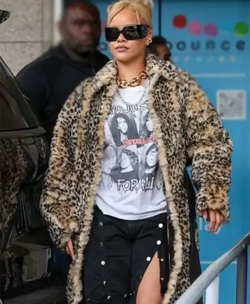 Rihanna Los Angeles Leopard Print Fur Coat