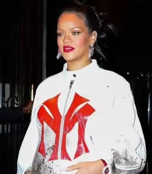 Rihanna Yankees White Bomber Jacket