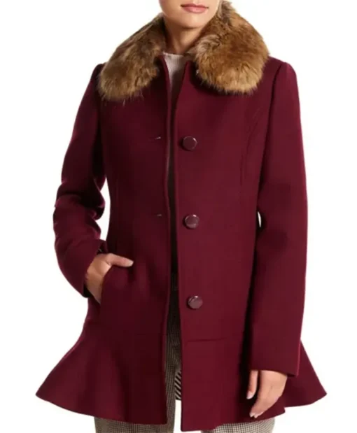 Riverdale Camila Mendes Fur Collar Wool Burgundy Coat