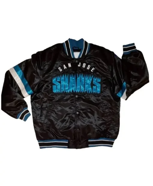 San Jose Sharks Striped Black Satin Varsity Jacket