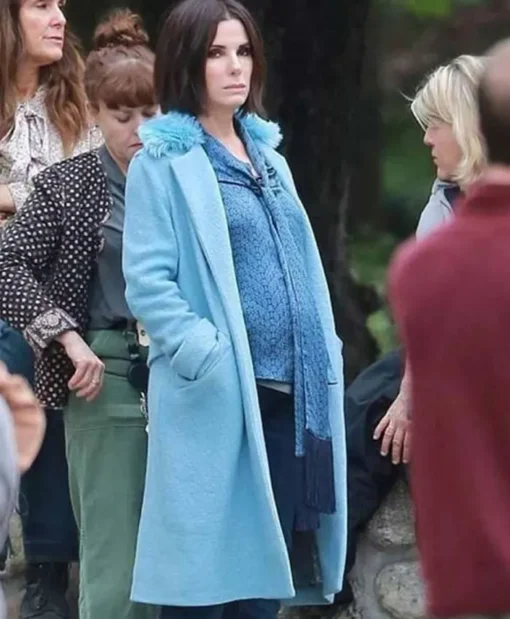 Sandra Bullock Bird Box Malorie Hayes Long Blue Wool Coat For Women