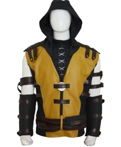 Scorpion Mortal Kombat X Leather Gaming Hooded Jacket