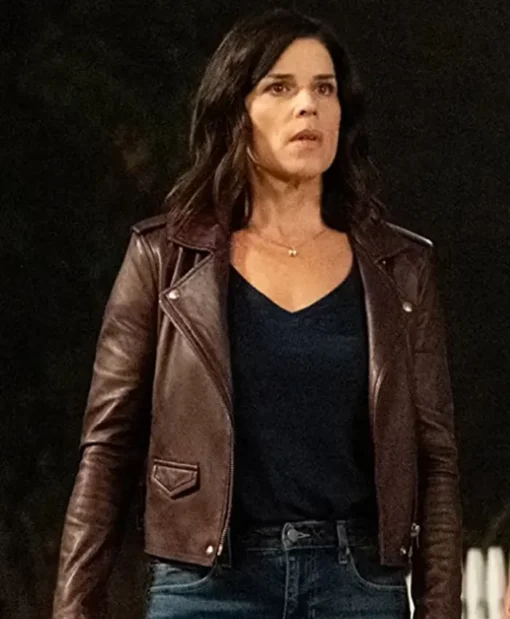 Scream Sidney Prescott Brown Motorcycle Leather Jacket