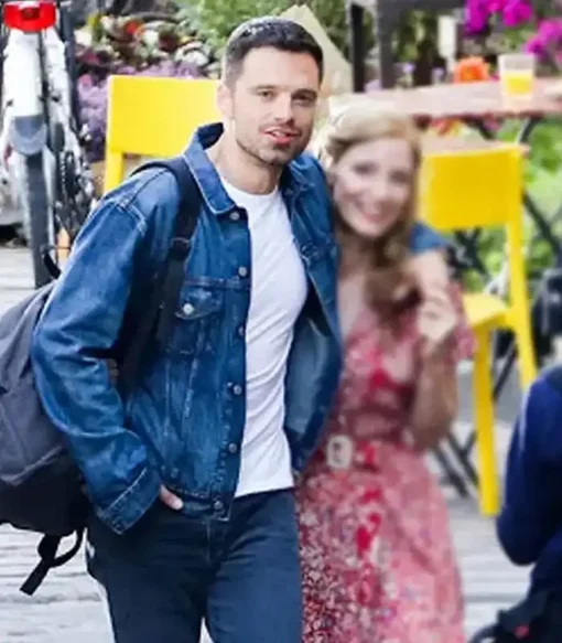 Sebastian Stan Movie The 355 Nick Shirt Style Blue Trucker Jean Denim Jacket