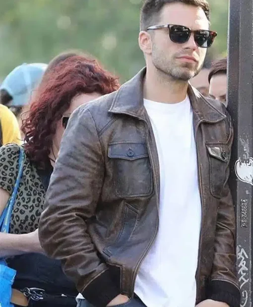 Sebastian Stan The 355 Brown Bomber Leather Jacket