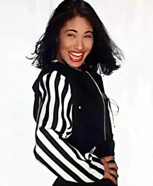 Selena Quintanilla Black and White Zebra Strips Wool Cropped Jacket