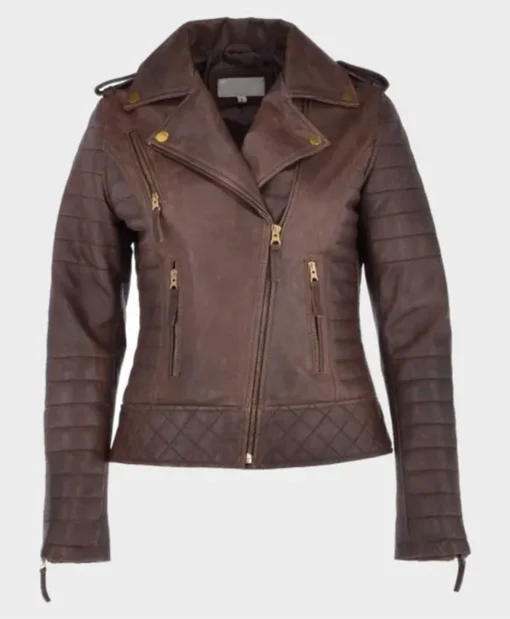 Sharon Biker Brown Distressed Leather Jacket