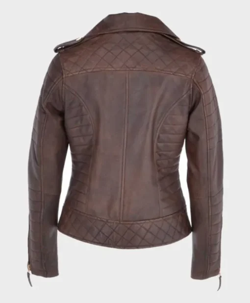 Sharon Biker Distressed Brown Leather Jacket