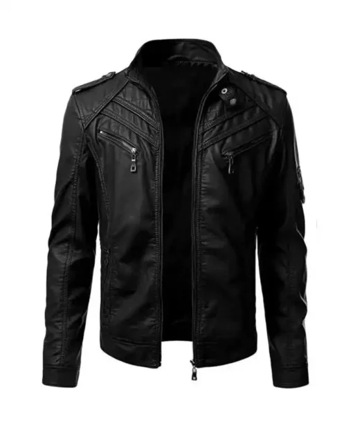 Slim Fit Black Mens Biker Jacket