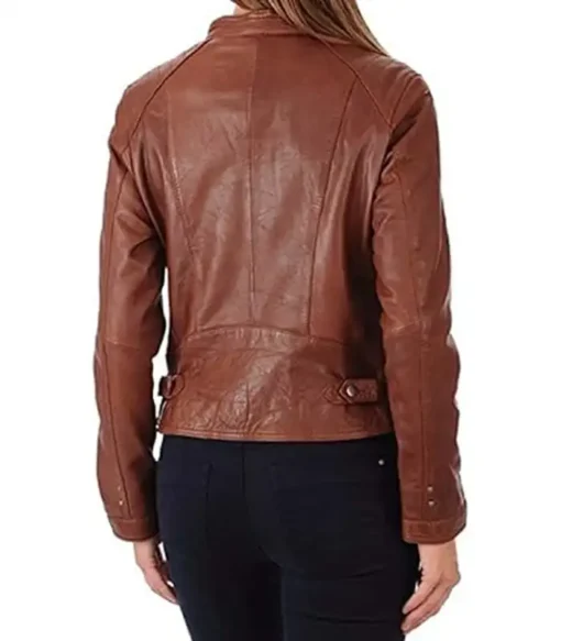 Slim Fit Waxed Brown Biker Real Leather Women Jacket