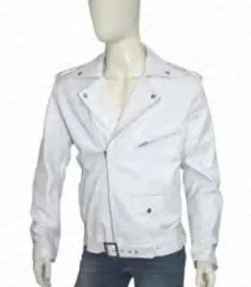 Slim Fit White Leather Jacket Biker Lambskin