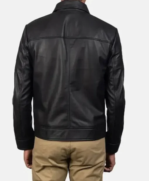 Sowers Men Shirt Style Black Zip Leather Jacket