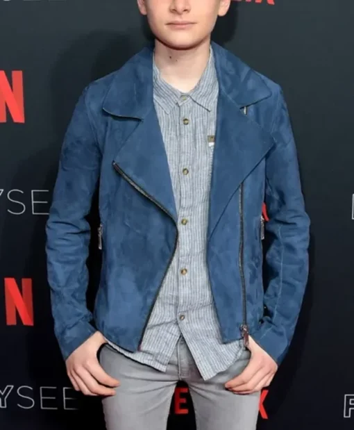 Stranger Things Noah Schnapp Event Navy Blue Leather Jacket