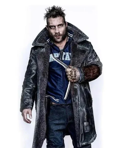 Suicide Squad Jai Courtney Black Leather Shearling Coat