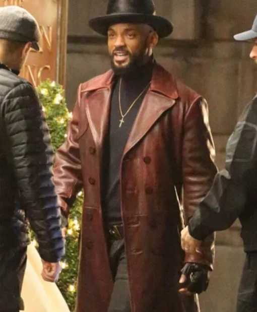 Suicide Squad Will Smith Brown Leather Trench Coat