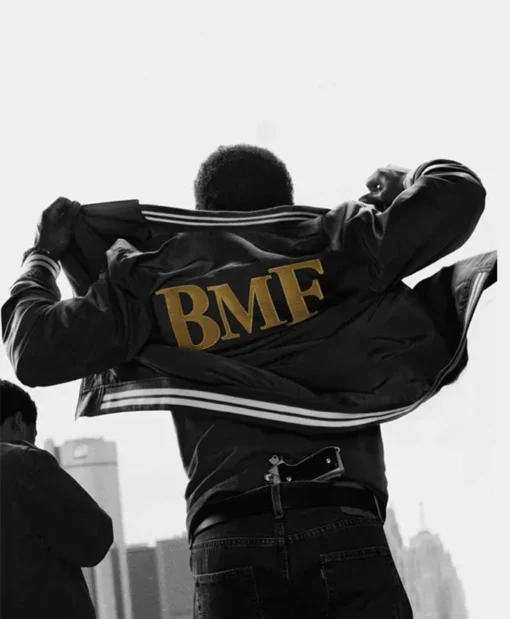 TV Series Black Mafia Family 2021 BMF Varsity Black Bomber Leather Jacket