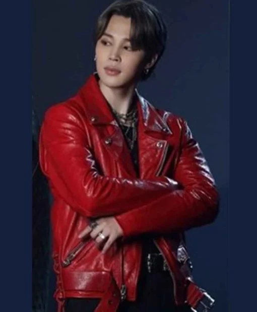 Taeyang Vibe Jimin Red Leather Jacket