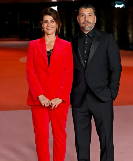 The Academy Gala 2023 Nia Vardalos Red Velvet Suit