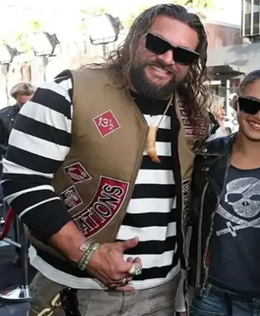 The Bikeriders 2024 Premiere Jason Momoa Brown Zipper Vest