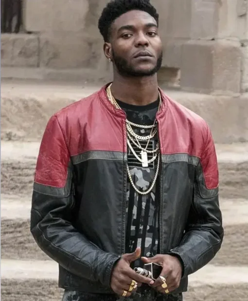 The Chi Reg Taylor Red Black Faux Leather Jacket