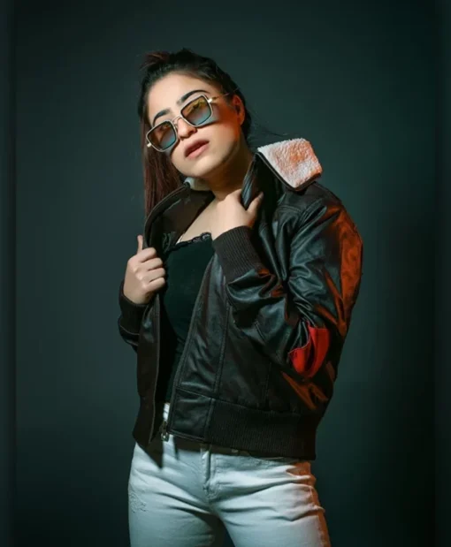 The Harley Quinn Bombshell Aviator Style Brown Leather Jacket