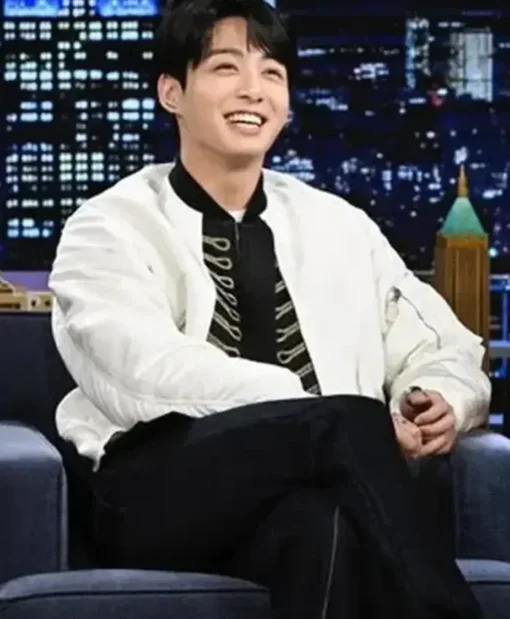 The Tonight Show Starring Jimmy Fallon Jungkook White Bomber Jacket