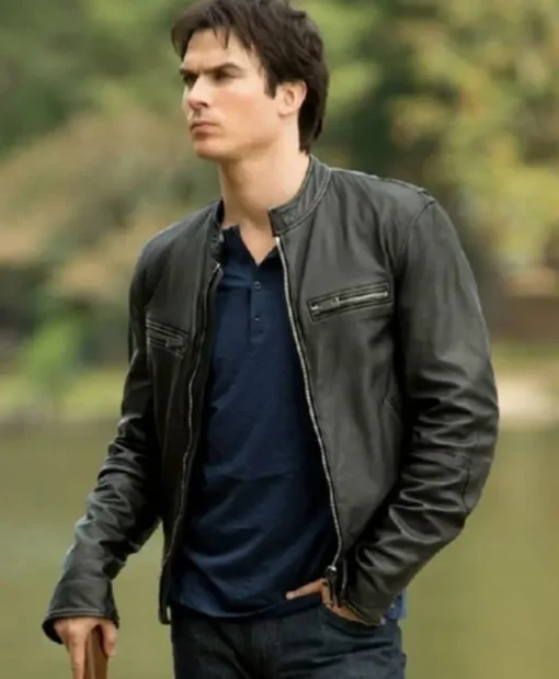 The Vampire Diaries Damon Salvatore Bomber Leather Jacket