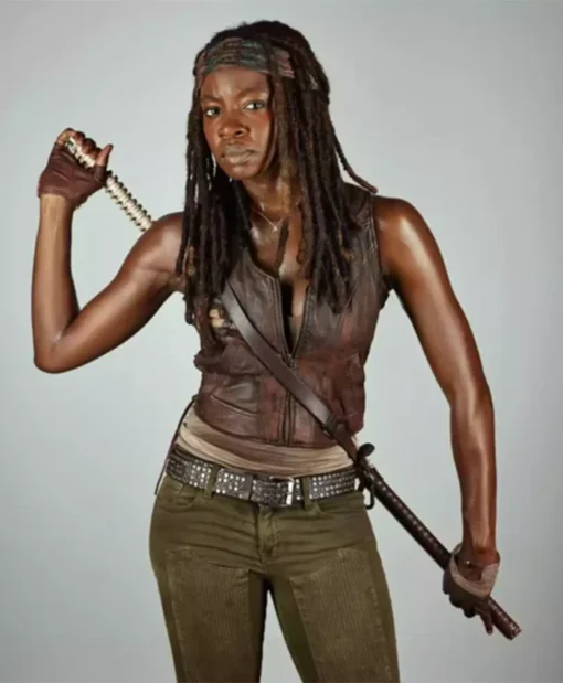 The Walking Dead Michonne Hawthorne Brown Leather Vest