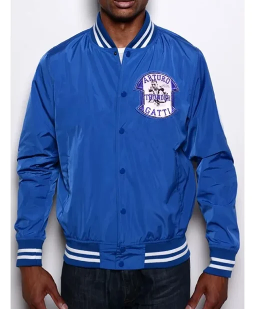 Thunder Arturo Gatti Blue Satin Varsity Bomber Jacket