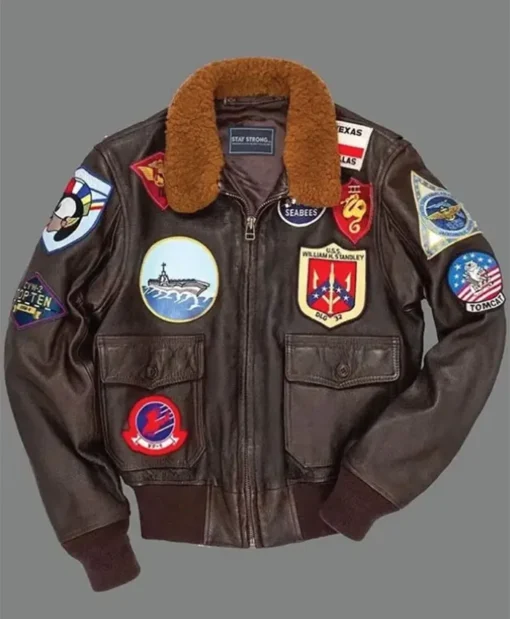 Tom Cruise Maverick Top Gun G-1 Flight Aviator Bomber Brown Leather Sherpa Jacket