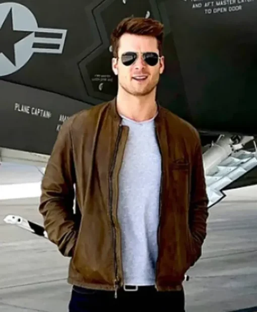 Top Gun 2 Maverick Glen Powell Brown Cafe Racer Leather Jacket