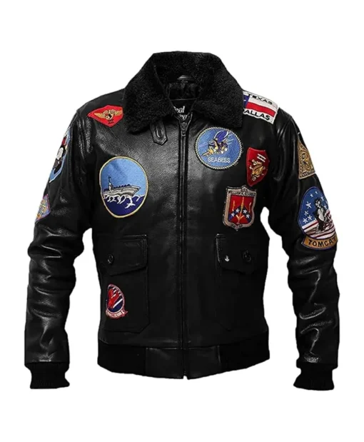 Top Gun G-1 Black Aviator Sherpa Leather Bomber Jacket