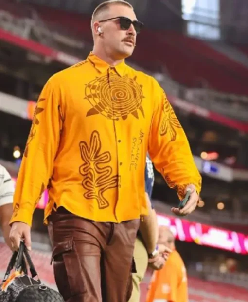 Travis Kelce Sun Printed Orange Buttoned Shirt