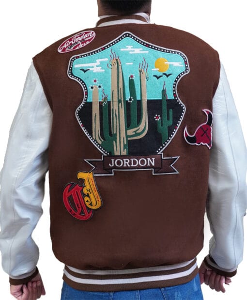 Travis Scott x Jordan Brown Letterman Varsity Jacket For Unisex