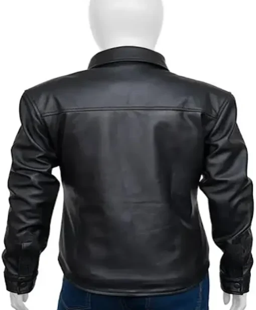 Turn Down Black Leather Jacket Sale