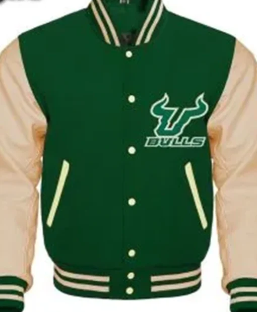 USF Green And Tan Letterman Varsity Jacket