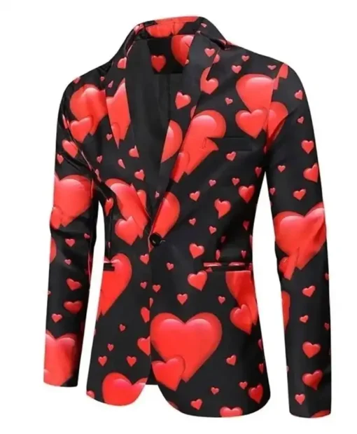 Valentine Day Hearts Printed Black Blazer