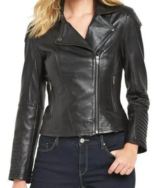 Venson Women Biker Leather Jacket