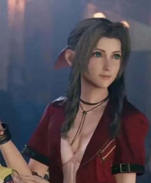 Video Game Final Fantasy VII Remake Aerith Gainsborough Red Leather Cropped Biker Jacket