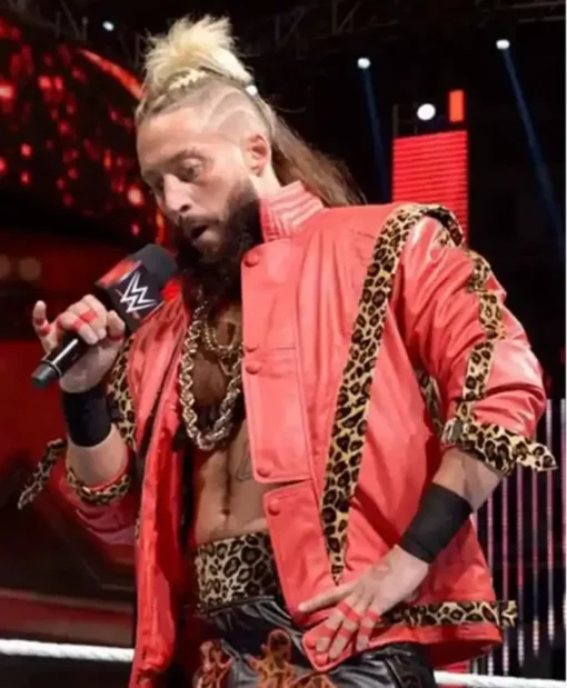 WWE Enzo Amore Leopard Pattern Red Leather Jacket