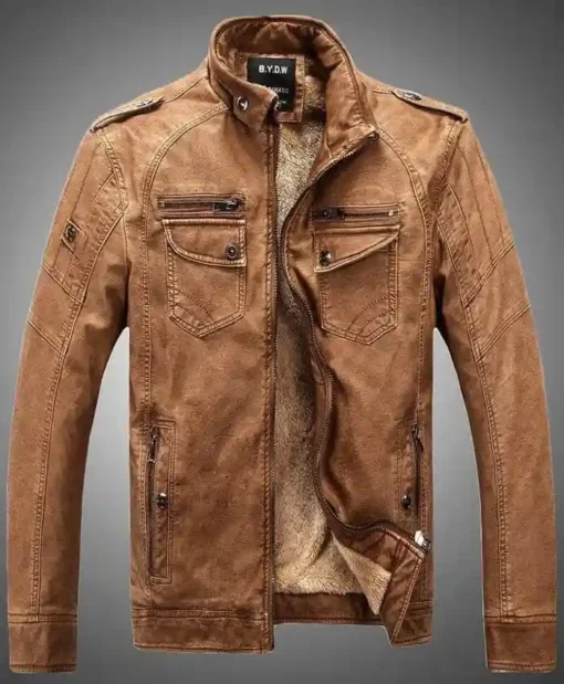 Waterproof Leather Jacket Thickening Wool Windbreaker