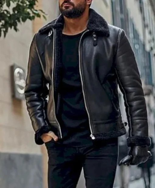 Winter Fur Collar Black Leather Jacket