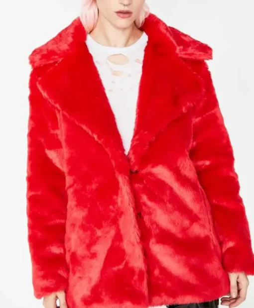 Women’s 8 Ball Logo Red Faux Fur Jacket