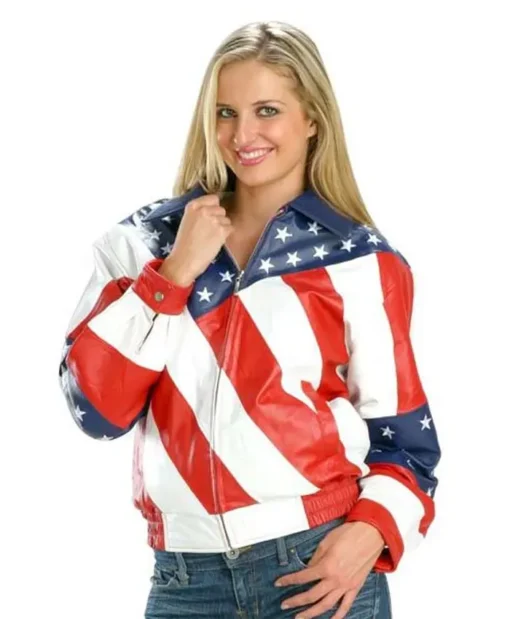 Womens American Flag Style Biker Jacket