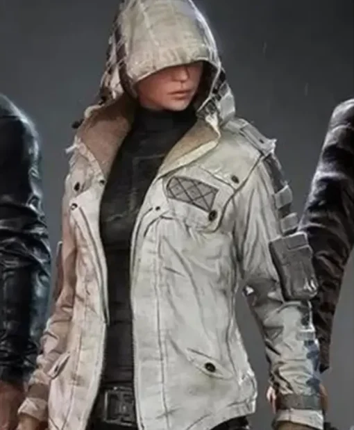 Women’s PUBG White Leather Hooded Jacket