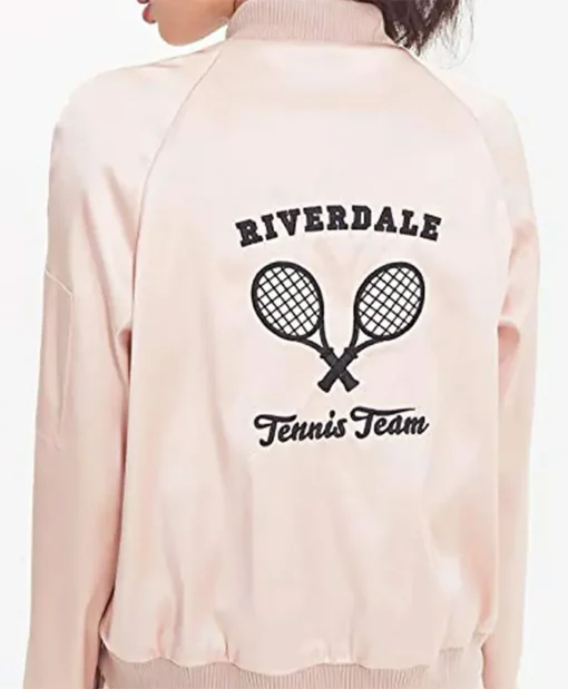 Women’s Riverdale Tennis Team Bomber Pink Satin Jacket